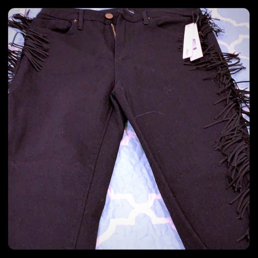 New aqua black fringe jeans